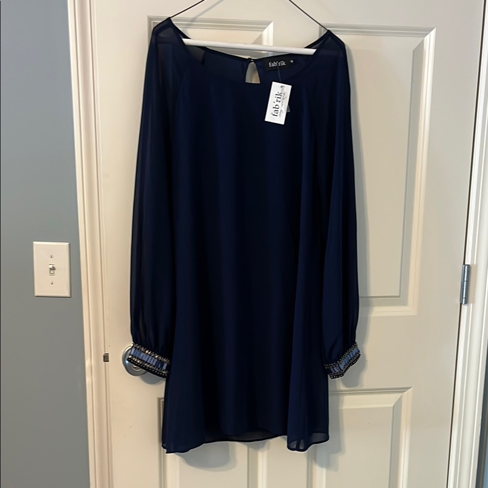 Fab'rik Blue Sheath Dress with Bishop Sleeves